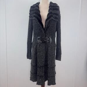 Dressbarn Cardigan Sweater Wool Blend Lagenlook Maxi Cozy Ruffle Duster Gray XL